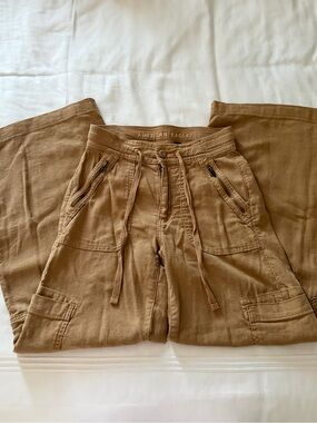 American Eagle Outfitters Women's Warm Brown Baggy Wide Leg Cargo Drawstring Pan